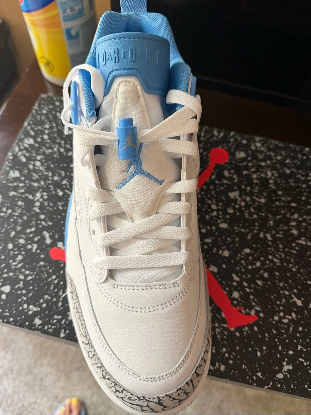 Jordan Retro Men’s Sneakers White and Light Blue with Elephant Print